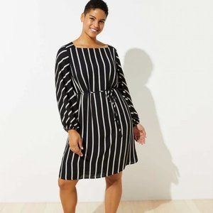 LOFT Plus | Striped Square Neck Tie Waist Dress